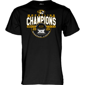 Mizzou Tigers Champion® 2023 Big 12 Wrestling Champions Black T-Shirt