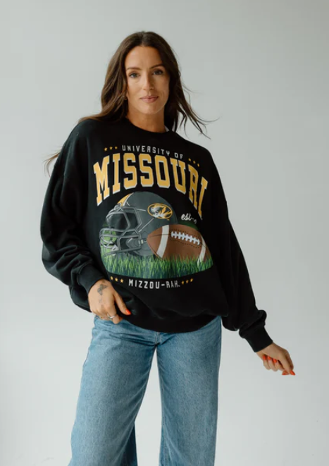 Mizzou Tigers Gameday Social Malone Oversized University of Missouri Football Black Sweatshirt