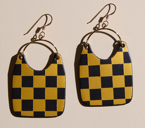 Mizzou Tigers Nickel and Suede Checkmate Black and Gold Charlies Earrings