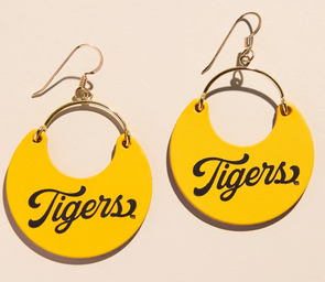 Mizzou Tigers Nickel and Suede Ninas Tiger Script Gold Earrings