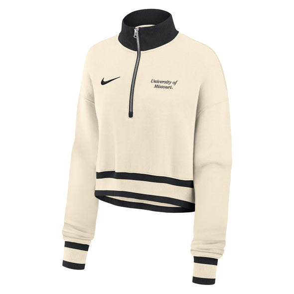 Mizzou Tigers Nike® 2025 Women's 1/4 Zip Crop Phoenix University of Missouri Off White Sweatshirt