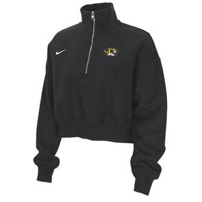 Mizzou Tigers Nike® 2025 Women's 1/4 Zip Crop Phoenix Black Oval Tiger Head Sweatshirt