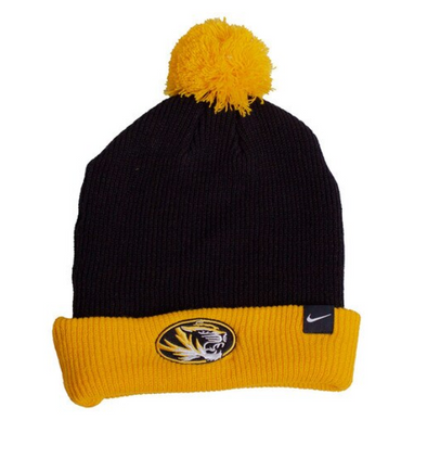 Mizzou Tigers Nike® Fan Peak Cuff Oval Tiger Head Black and Gold Knit Beanie
