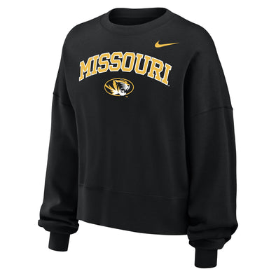 Mizzou Tigers Nike® 2025 Women's Sideline Crop Phoenix Missouri Oval Tiger Head Black Sweatshirt