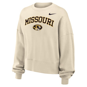 Mizzou Tigers Nike® 2025 Sideline Women's Crop Phoenix Missouri Oval Tiger Head Off White Sweatshirt
