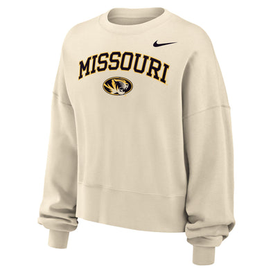 Mizzou Tigers Nike® 2025 Sideline Women's Crop Phoenix Missouri Oval Tiger Head Off White Sweatshirt