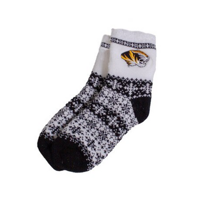 Mizzou Tigers Snowflake Holiday Black and White Fuzzy Crew Socks