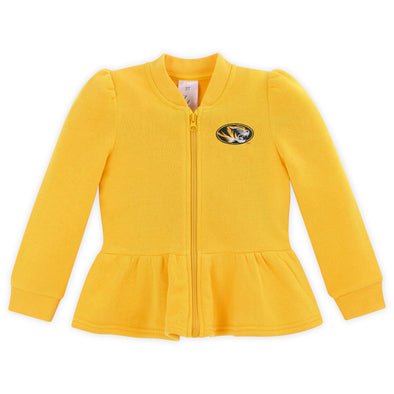Mizzou Tigers Toddler Full Zip Gold Fleece Peplum Oval Tiger Head Jacket