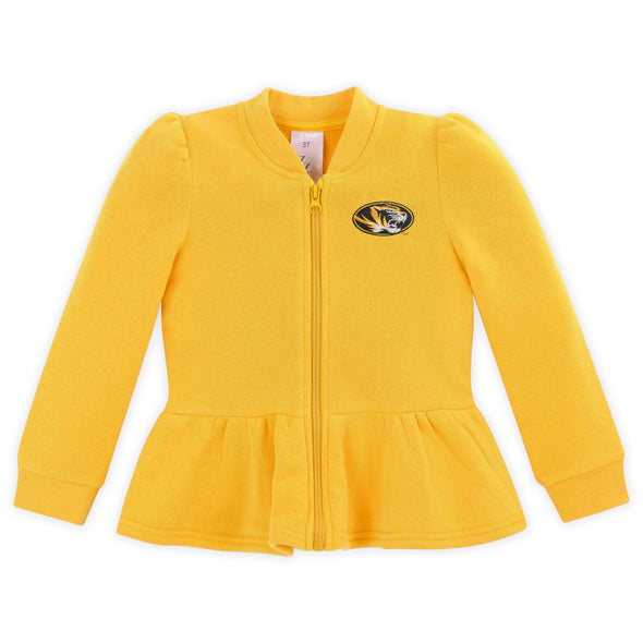 Mizzou Tigers Toddler Full Zip Gold Fleece Peplum Oval Tiger Head Jacket
