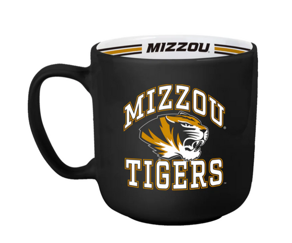 Mizzou Tigers Tiger Head Stripe 15oz Black Ceramic Mug
