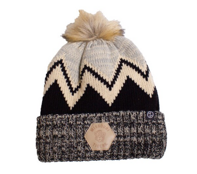 Mizzou Tigers Women's Minx Chevron Vault Beanie Tiger Leather Patch Black and White Knit Beanie