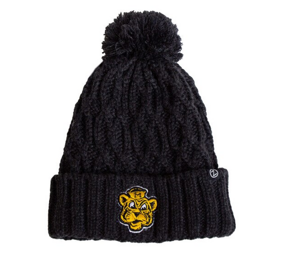 Mizzou Tigers Women's Mystic Vault Beanie Tiger with Pom Black Knit Beanie
