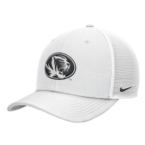 Mizzou Tigers Nike® 2025 Oval Tiger Head Rise Trucker White Mesh Snapback Hat