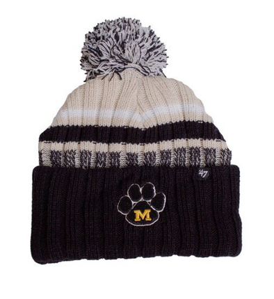 Mizzou Tigers Vault Paw Long Range Cuff with Pom Knit Black and Cream Beanie