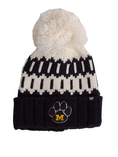 Mizzou Tigers Vault M Paw Logo Felicity Cuff with Pom Knit Black and White Beanie