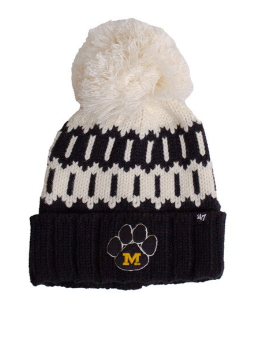 Mizzou Tigers Vault M Paw Logo Felicity Cuff with Pom Knit Black and White Beanie