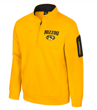 Mizzou Tigers Colosseum 1/2 Zip Hits the Road Mizzou Oval Tiger Head Gold Sweatshirt