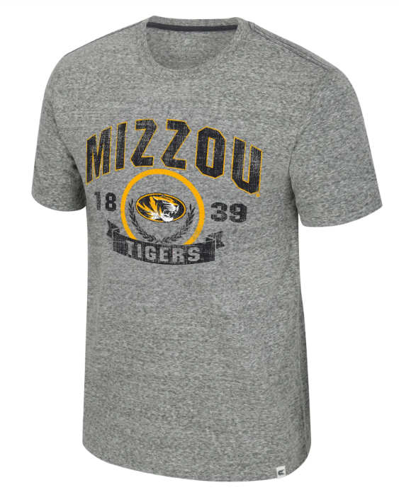 Mizzou Tigers Colosseum Laurels Oval Tiger Head 1839 Grey T-Shirt