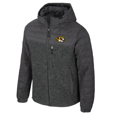 Mizzou Tigers Colosseum Oval Tiger Head Full Zip Nightman Puffer Hooded Charcoal Jacket