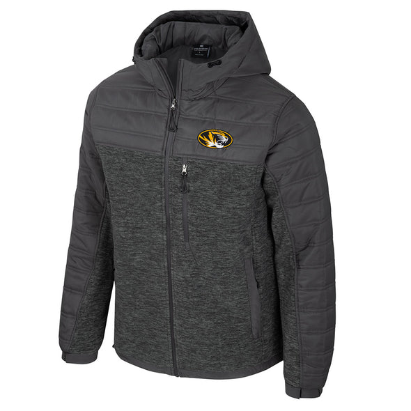 Mizzou Tigers Colosseum Oval Tiger Head Full Zip Nightman Puffer Hooded Charcoal Jacket