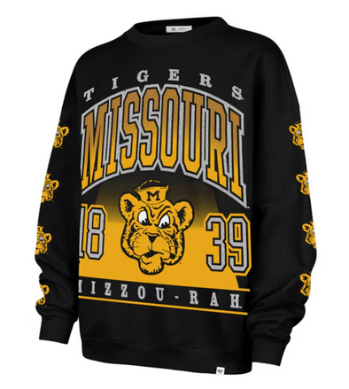 Mizzou Tigers Women's Vintage Go Big Oversized Vault Beanie Tiger Black Crew Sweatshirt