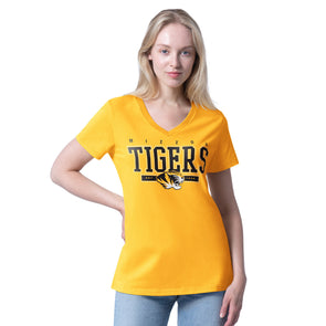 Mizzou Tigers G-III Sports Ladies Cheer Dance II Mizzou Tiger Head V-Neck Gold T-Shirt