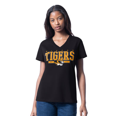 Mizzou Tigers G-III Sports Ladies Cheer Dance Mizzou Tiger Head V-Neck Black T-Shirt