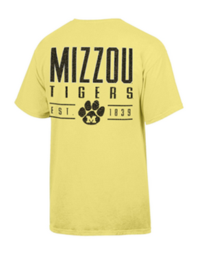Mizzou Tigers Comfort Wash Vault Paw Est. 1839 Yellow T-Shirt