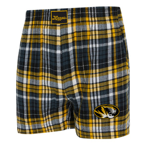 Mizzou Tigers Tiger Head Concept Sports Women's Laney Flannel Black and Gold Plaid Shorts
