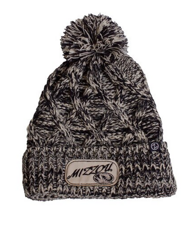 Mizzou Tigers Tanja with Pom Mizzou Oval Tiger Head Patch Black/Tan Knit Beanie