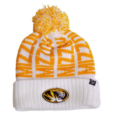Mizzou Tigers Oval Tiger Head Nova Mizzou Repeat White and Gold Knit Beanie