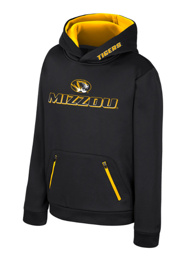 Mizzou Tigers Colosseum Youth Fin Oval Tiger Head Black and Gold Hoodie