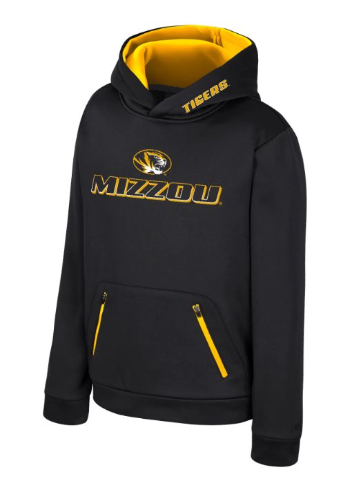 Mizzou Tigers Colosseum Youth Fin Oval Tiger Head Black and Gold Hoodie