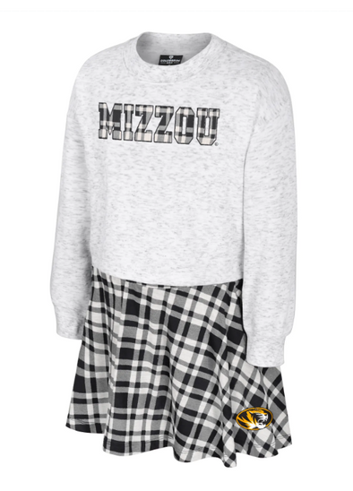 Mizzou Tigers Colosseum Youth Oval Tiger Head Girls Marceline Plaid Skirt and Sweatshirt Set