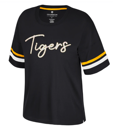 Mizzou Tigers Colosseum Women's Oversized Tigers Sequins Black T-Shirt