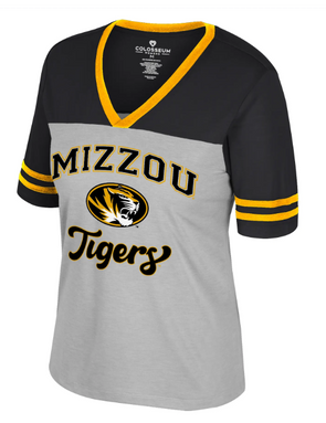 Mizzou Tigers Colosseum Second Choice Oval Tiger Head V-Neck Black and Grey T-Shirt