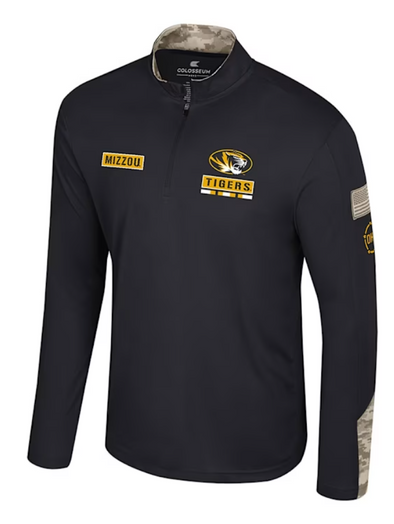 Mizzou Tigers Colosseum OHT 1/4 Zip Men's Company Black and Camo Long Sleeve