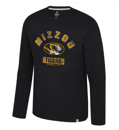 Mizzou Tigers Colosseum Simoleans Oval Tiger Head Distressed Black Long Sleeve Shirt
