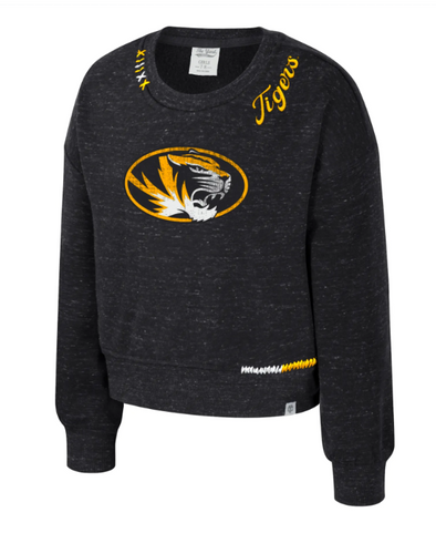 Mizzou Tigers Colosseum Girls Just a Minute Oval Tiger Head Black Crew Sweatshirt