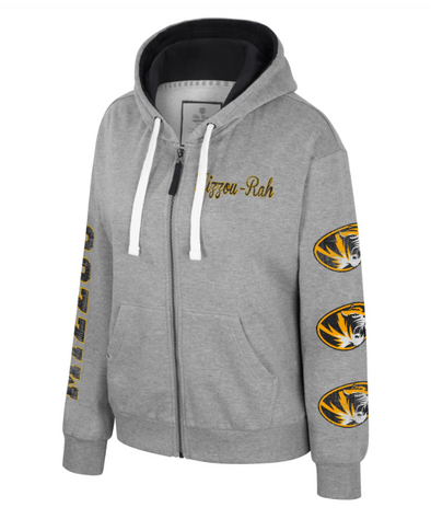 Mizzou Tigers Colosseum Mizzou - RAH Women's Raven Full Zip Multi Logos Grey Hooded Jacket