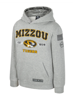 Mizzou Tigers Colosseum OHT Youth Platoon Oval Tiger Head Grey Hoodie