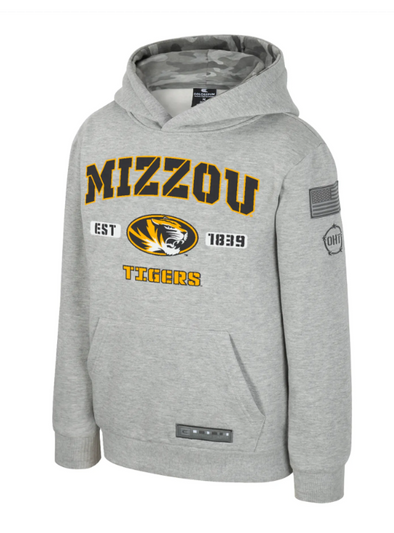 Mizzou Tigers Colosseum OHT Youth Platoon Oval Tiger Head Grey Hoodie