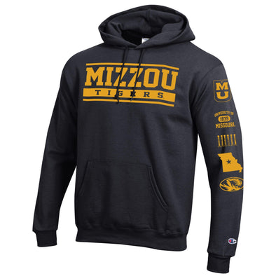 Mizzou Tigers Champion® Multiple Logos on Sleeve Black Hoodie
