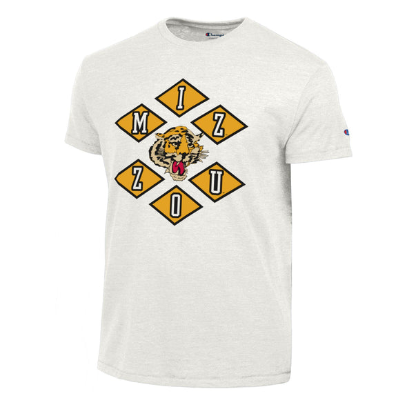 Mizzou Tigers 2025 Champion® TAM Student Designed Vault Mizzou Diamonds Tiger Off White T-Shirt