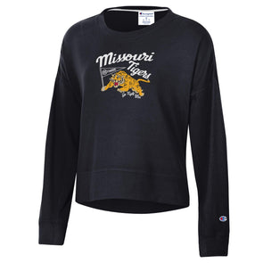 Mizzou Tigers 2025 Champion® TAM Student Designed Women's Missouri Tigers Go Fight Win Black Crew Sweatshirt