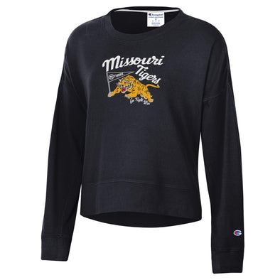 Mizzou Tigers 2025 Champion® TAM Student Designed Women's Missouri Tigers Go Fight Win Black Crew Sweatshirt