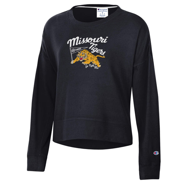 Mizzou Tigers 2025 Champion® TAM Student Designed Women's Missouri Tigers Go Fight Win Black Crew Sweatshirt