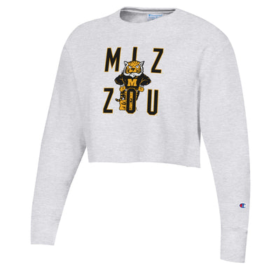 Mizzou Tigers 2025 Champion® TAM Student Designed Cropped Reverse Weave Women's Stacked MIZ ZOU Vault Sweater Tiger Crew Sweatshirt