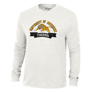 Mizzou Tigers 2025 Champion® TAM Student Designed Leaping Tiger University of Missouri Long Sleeve White T-Shirt
