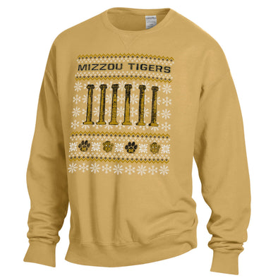 Mizzou Tigers GEAR for Sports Snowflakes, Columns, Tiger Paw Holiday Gold Sweatshirt